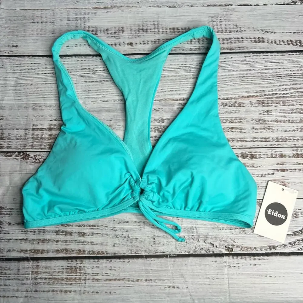 Eidon Large Priscilla Top‎ Bikini Swim Top Blue Sporty Racer Back  35256202
